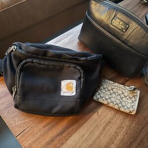 Kate Spade Crossbody ($30), Coach Wallet ($20), Carhartt Black Waist Bag ($10)